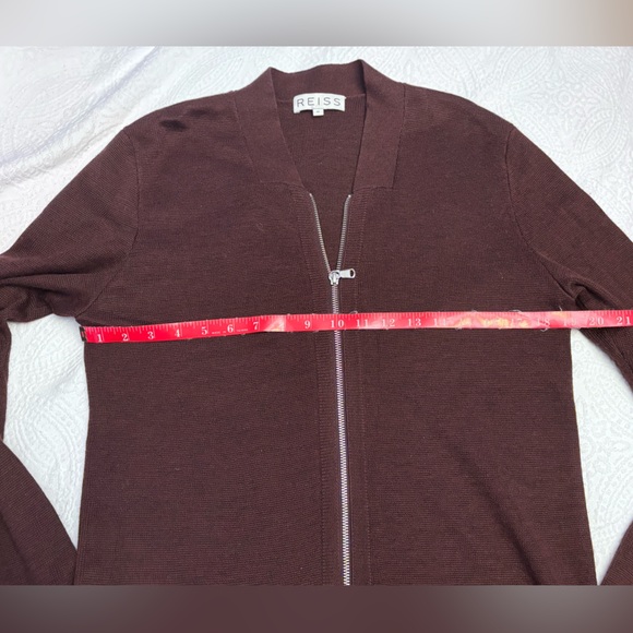 Reiss Men's burgundy  Zip-Up Sweater wool blend - Picture 5 of 7